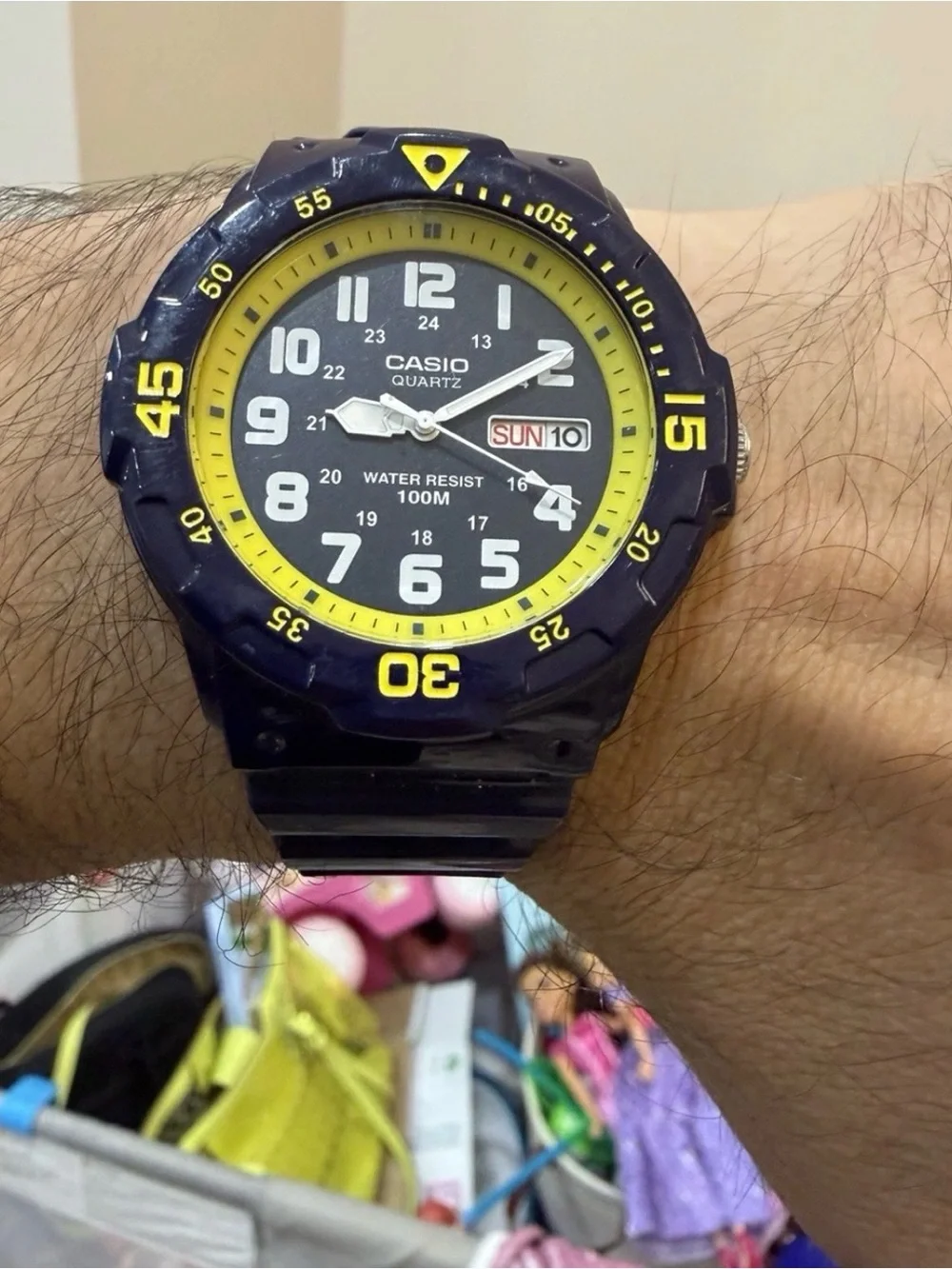 Casio MRW-200HC-2BV Mens Diver Style Analog Watch Navy Blue Yellow Day Date 100M